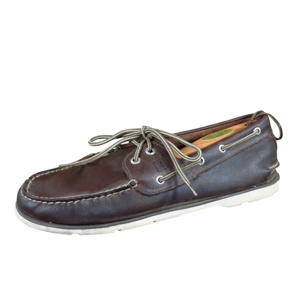 Sperry Authentic Original Mens Boat Shoes Size 11.5 Nautical Dark Brown Leather